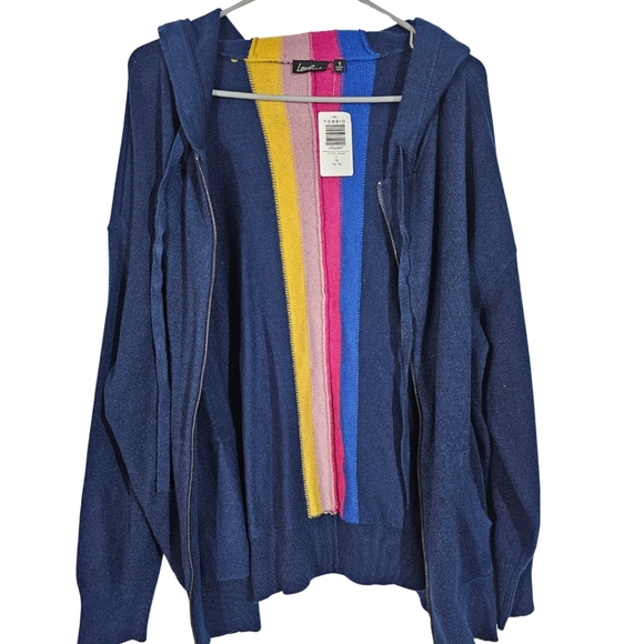 Torrid Love Sick Rainbow Stripe Zip up Sweater Hoodie Size 1 NWT - Picture 4 of 7